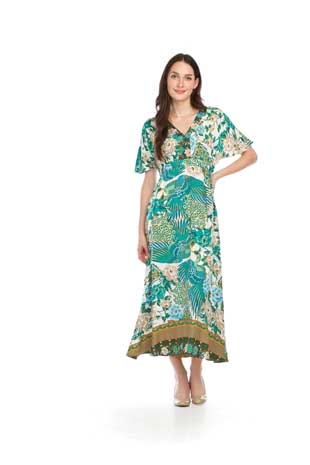 PD-16565 - PEACOCK PRINTED MAXI DRESS WITH DOLMAN SLEEVE - Colors: AS SHOWN - Available Sizes:XS-XXL - Catalog Page:25 